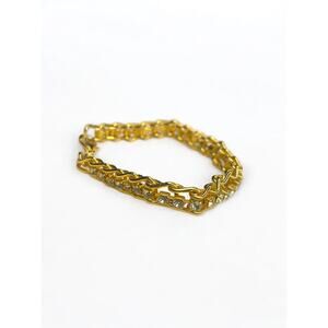 Goldtone Chain Tennis Style Bracelet Clear Stones 7 Inch Lobster Clasp